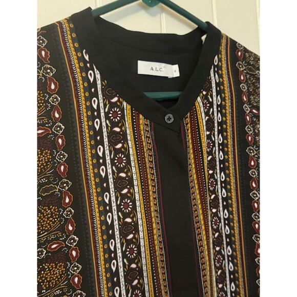 A.L.C. Franco 100% Silk in Brown Multi Button Front Top 8 - Picture 8 of 8